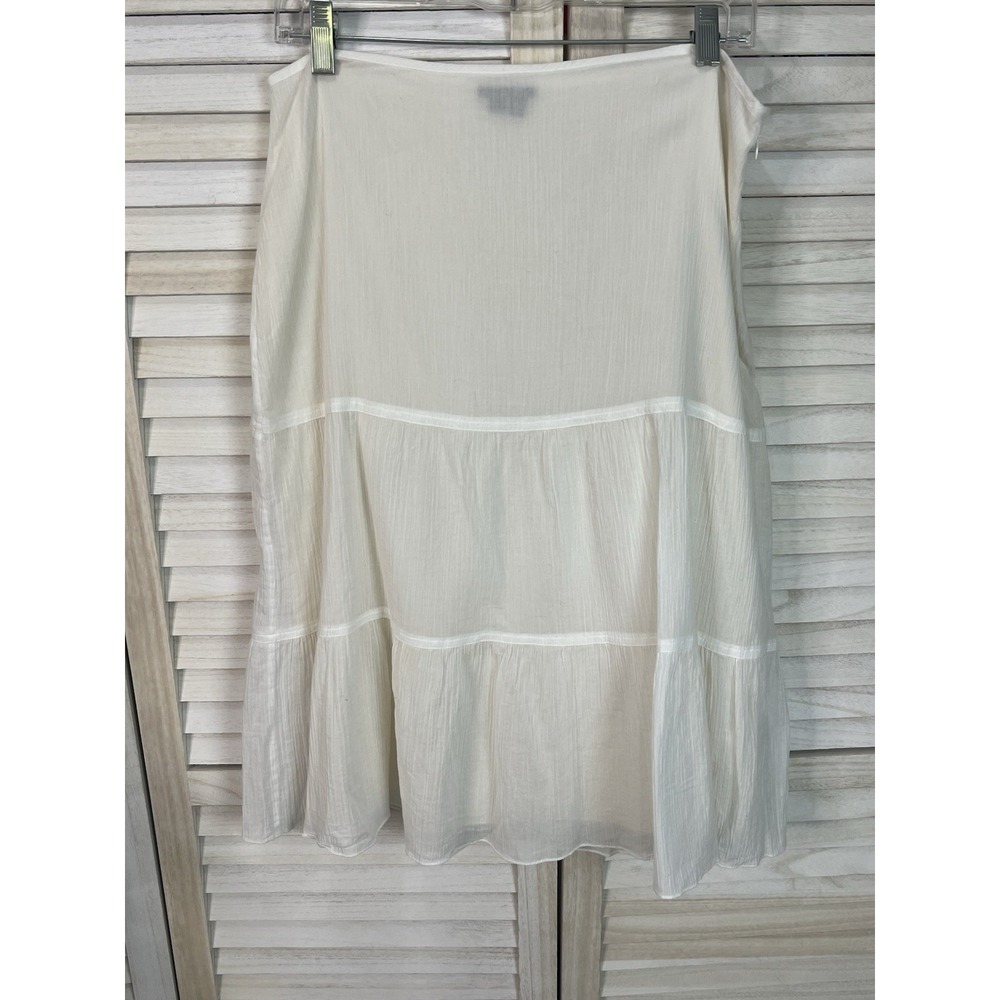 THEORY Womens Skirt Tiered Midi Lined Sheer Ivory Luxury Minimalist Boho Size 10